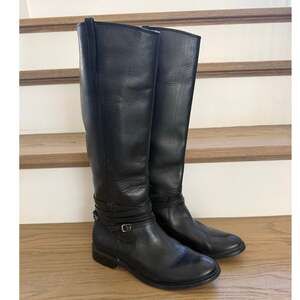 Frye Jane Strappy Black Leather Tall Riding Boots 8